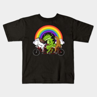 Unicorn Dinosaur Sloth Riding Bicycle Kids T-Shirt